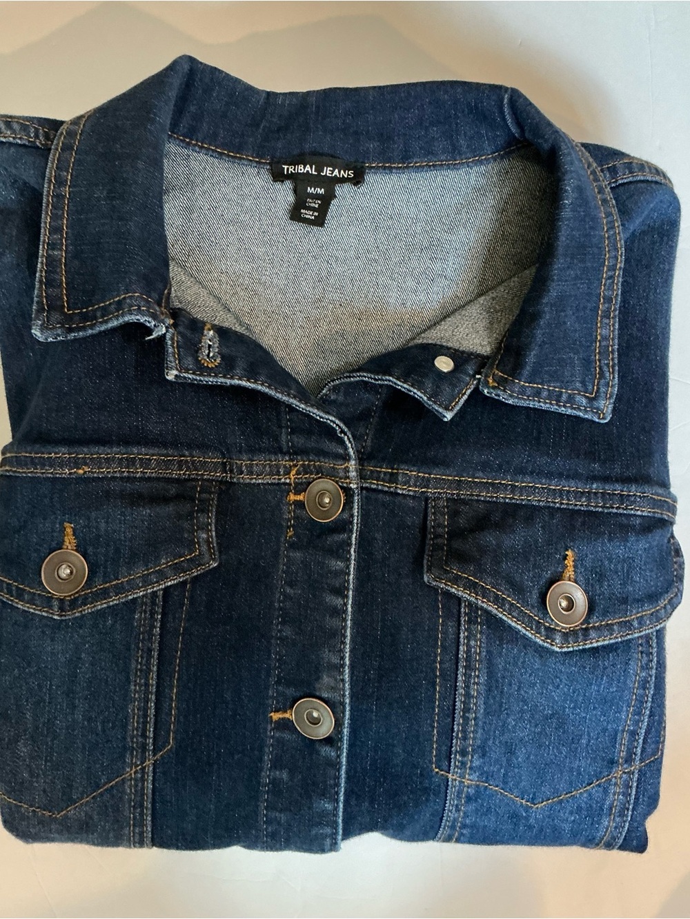 Tribal Dark Wash Relaxed Fit Blue Denim Jacket with Button Front Size Medium - Picture 5 of 11